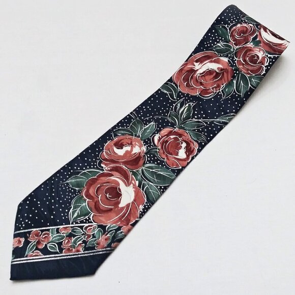 Vintage CHEZ ROFFE Floral 100% Silk Tie Roses Polka Dots Wedding Formal Occasion - Picture 7 of 7